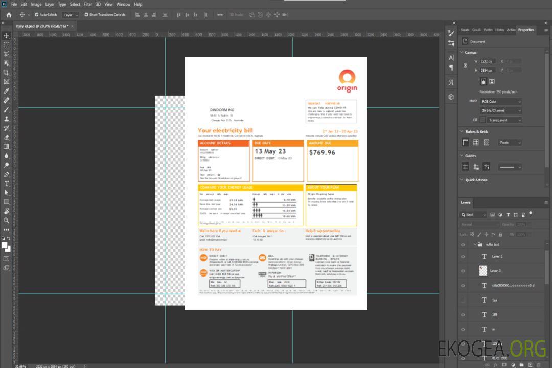 Facture d'origine du service public, page 1 SCR template